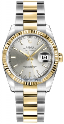 Rolex Datejust 36mm Stainless Steel and Yellow Gold 116233 Silver Index Oyster